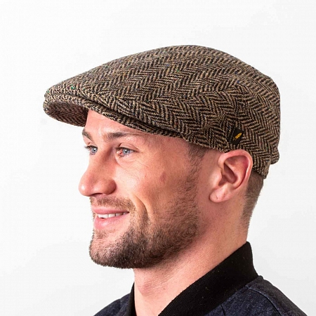 Бежевая гладкая кепка Hatman of Ireland Dubliner в ёлочку